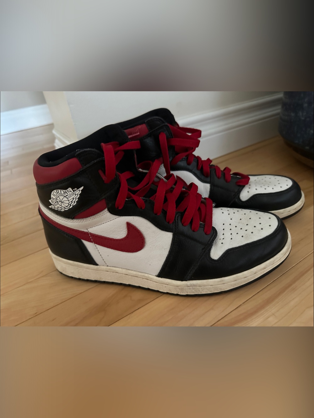 Air Jordan 1 Retro OG High Tops in Black, White & Red